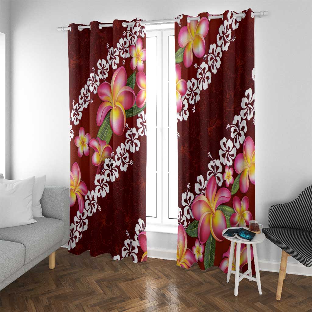 Oxblood Polynesia Window Curtain Plumeria With Hibiscus Pattern Tropical Vibes LT14 With Grommets Oxblood - Polynesian Pride