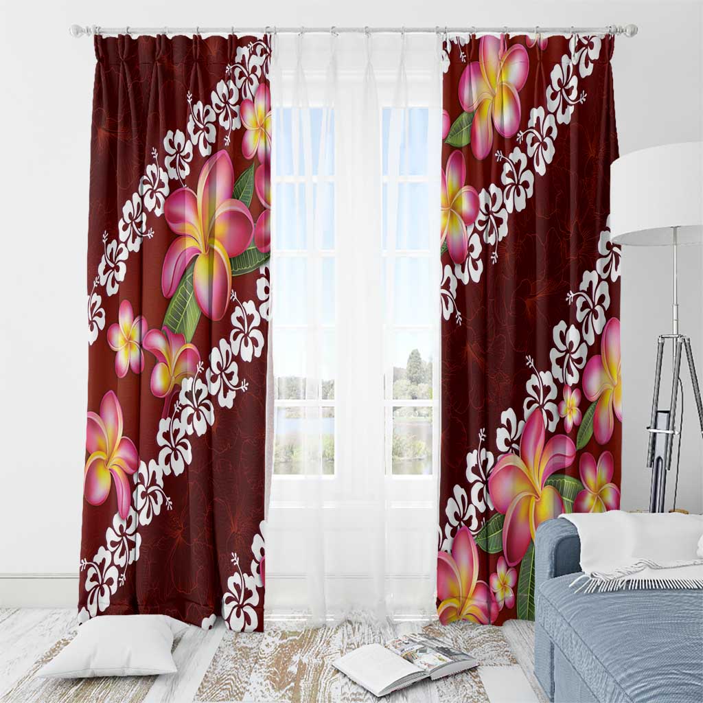 Oxblood Polynesia Window Curtain Plumeria With Hibiscus Pattern Tropical Vibes LT14 - Polynesian Pride