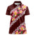 Oxblood Polynesia Women Polo Shirt Plumeria With Hibiscus Pattern Tropical Vibes