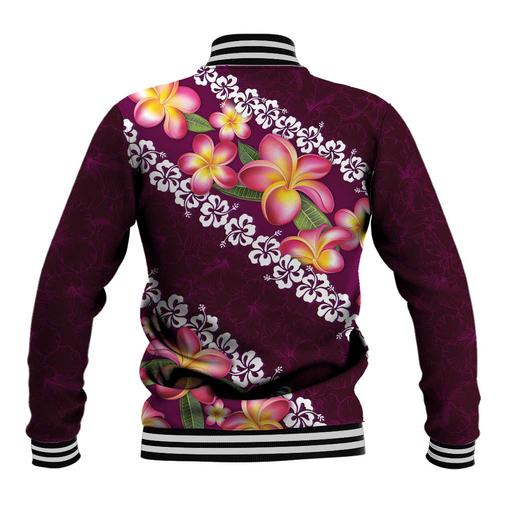 Pink Polynesia Baseball Jacket Plumeria With Hibiscus Pattern Tropical Vibes LT14 - Polynesian Pride