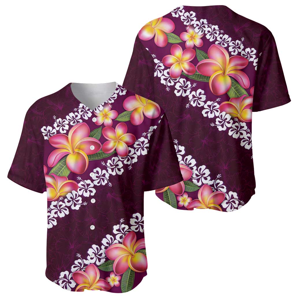 Pink Polynesia Baseball Jersey Plumeria With Hibiscus Pattern Tropical Vibes