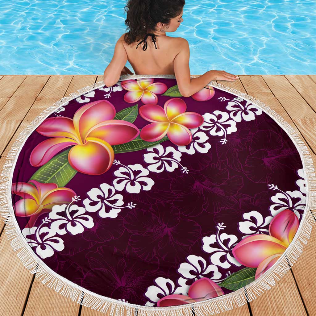 Pink Polynesia Beach Blanket Plumeria With Hibiscus Pattern Tropical Vibes LT14 - Polynesian Pride