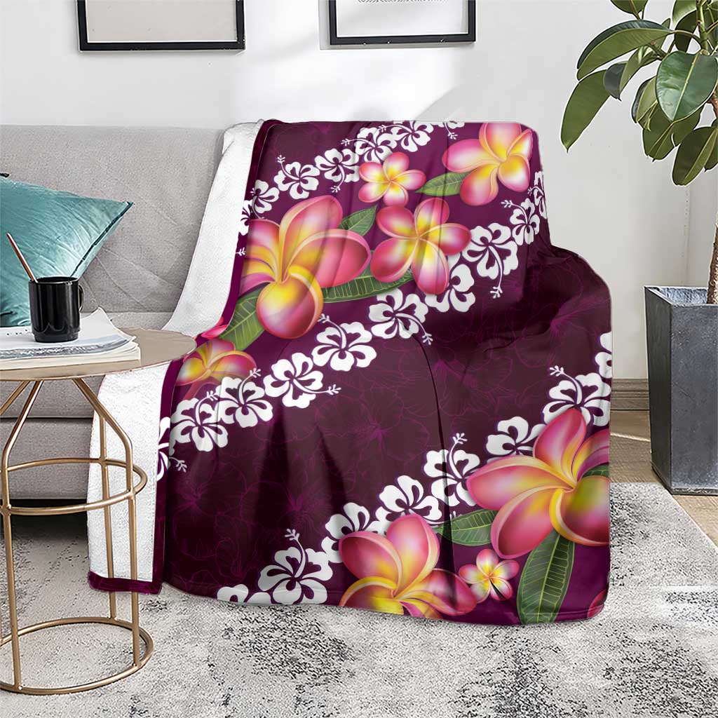 Pink Polynesia Blanket Plumeria With Hibiscus Pattern Tropical Vibes LT14 - Polynesian Pride