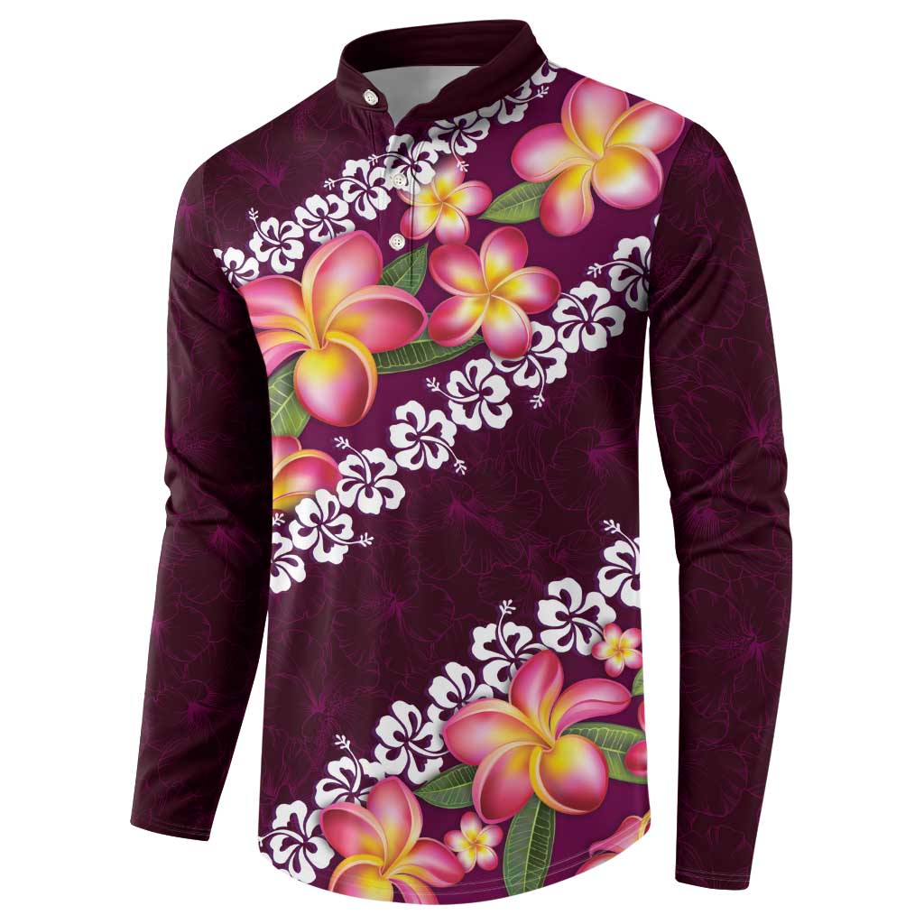 Pink Polynesia Button Sweatshirt Plumeria With Hibiscus Pattern Tropical Vibes LT14 - Polynesian Pride