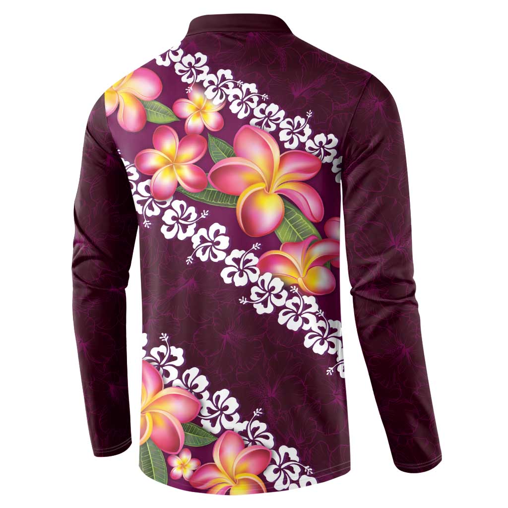 Pink Polynesia Button Sweatshirt Plumeria With Hibiscus Pattern Tropical Vibes LT14 - Polynesian Pride