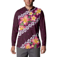 Pink Polynesia Button Sweatshirt Plumeria With Hibiscus Pattern Tropical Vibes LT14 - Polynesian Pride