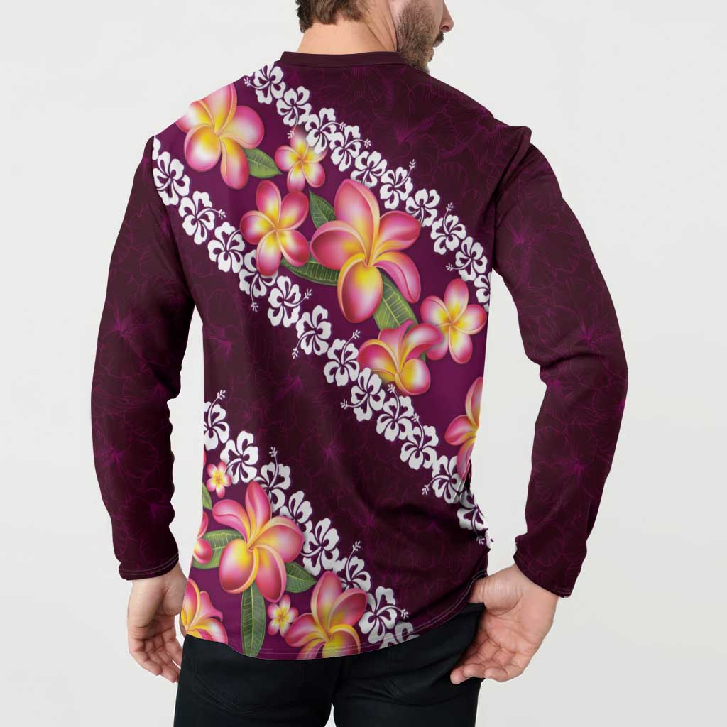 Pink Polynesia Button Sweatshirt Plumeria With Hibiscus Pattern Tropical Vibes LT14 - Polynesian Pride