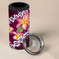 Pink Polynesia 4 in 1 Can Cooler Tumbler Plumeria With Hibiscus Pattern Tropical Vibes