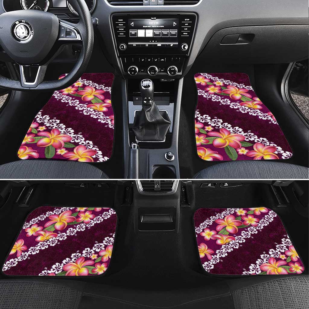 Pink Polynesia Car Mats Plumeria With Hibiscus Pattern Tropical Vibes LT14 Set 4pcs Pink - Polynesian Pride