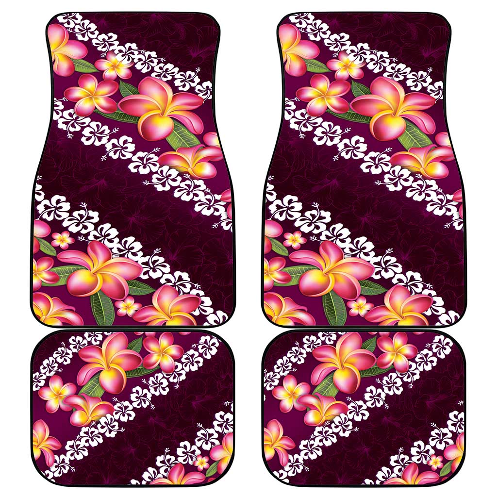 Pink Polynesia Car Mats Plumeria With Hibiscus Pattern Tropical Vibes LT14 - Polynesian Pride