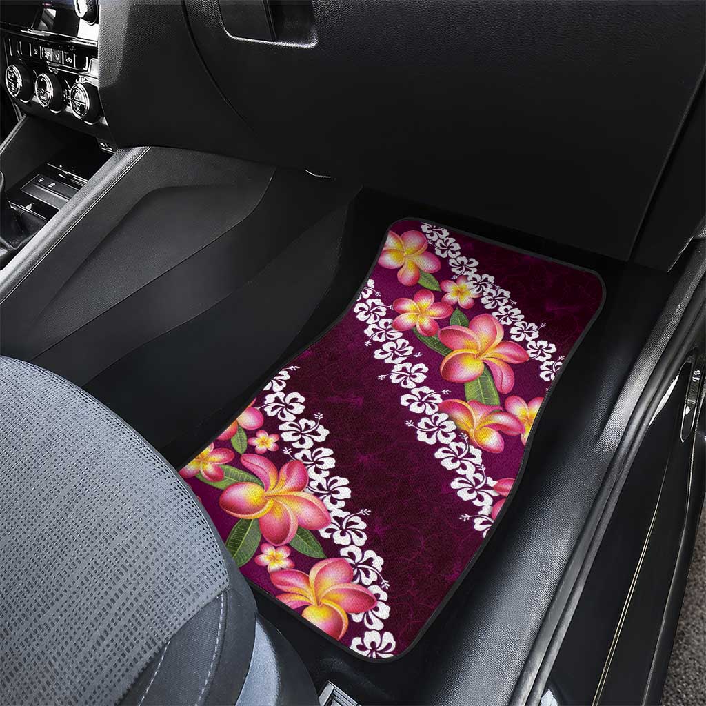Pink Polynesia Car Mats Plumeria With Hibiscus Pattern Tropical Vibes LT14 - Polynesian Pride
