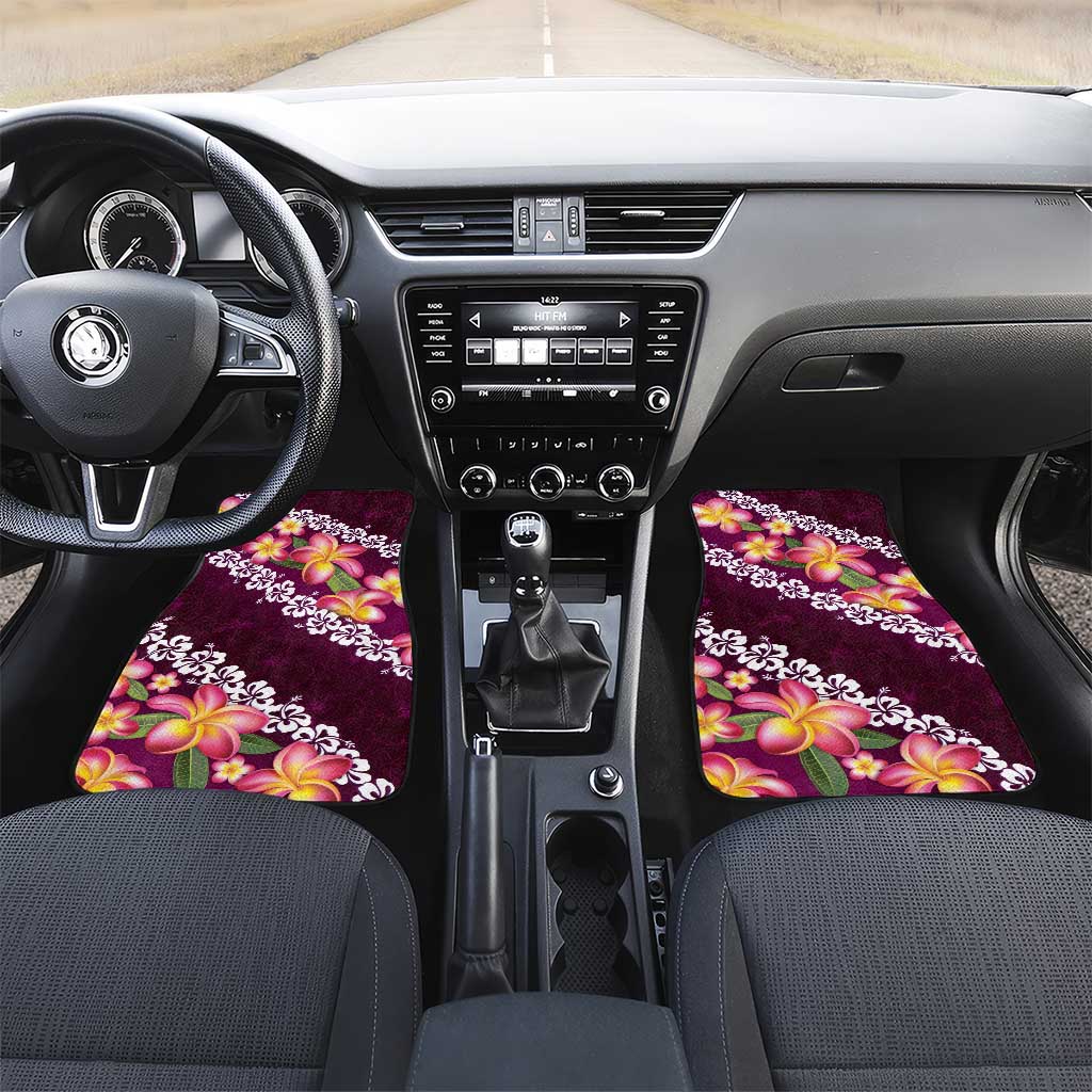 Pink Polynesia Car Mats Plumeria With Hibiscus Pattern Tropical Vibes LT14 Set 2pcs - Front Pink - Polynesian Pride