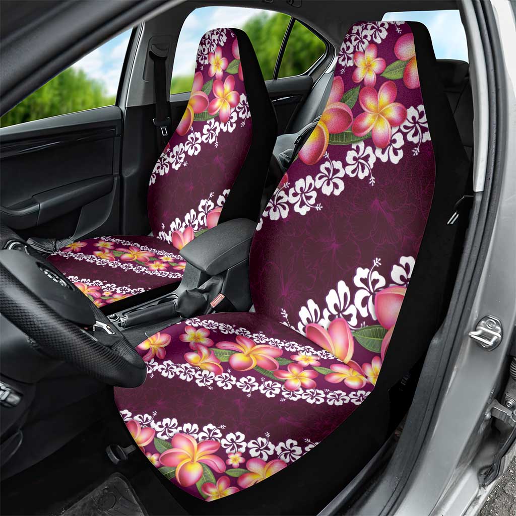 Pink Polynesia Car Seat Cover Plumeria With Hibiscus Pattern Tropical Vibes