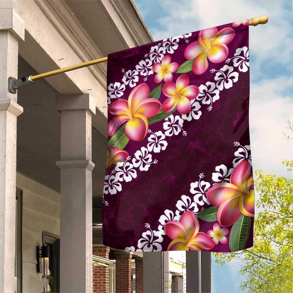 Pink Polynesia Garden Flag Plumeria With Hibiscus Pattern Tropical Vibes LT14 House Flag Pink - Polynesian Pride