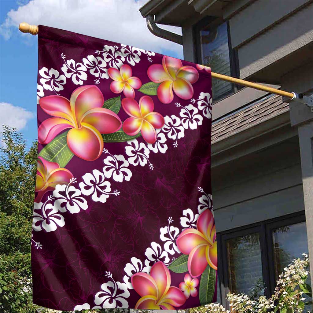 Pink Polynesia Garden Flag Plumeria With Hibiscus Pattern Tropical Vibes LT14 - Polynesian Pride