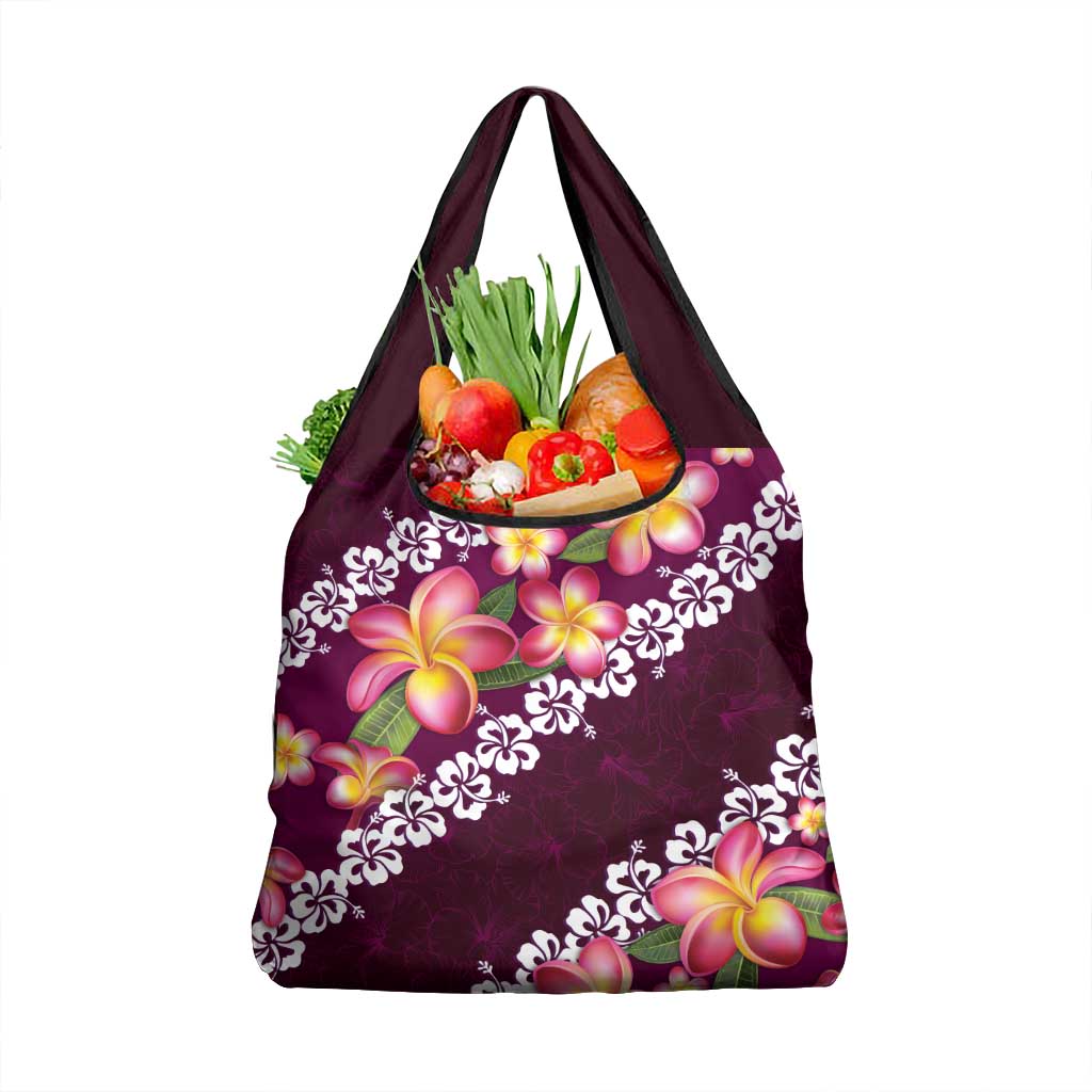 Pink Polynesia Grocery Bag Plumeria With Hibiscus Pattern Tropical Vibes LT14 1-pack One Size Pink - Polynesian Pride