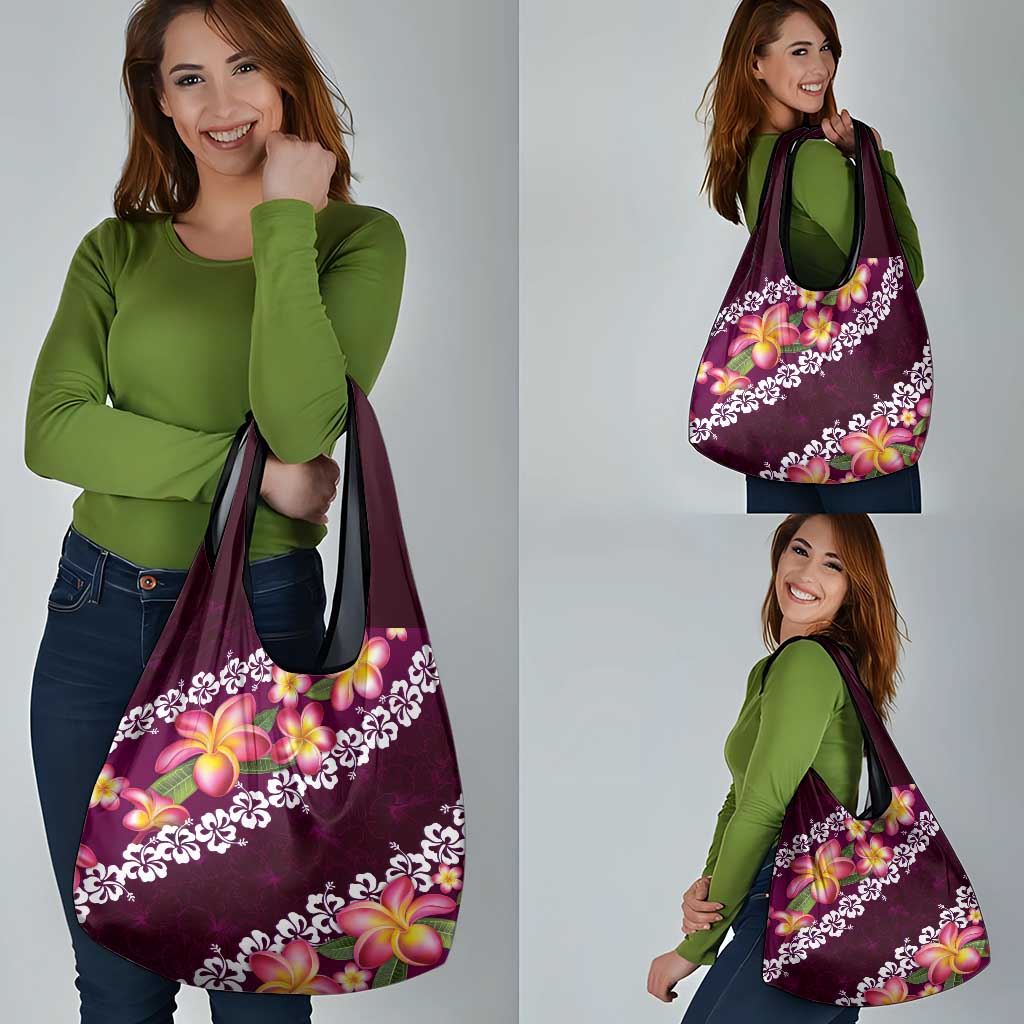 Pink Polynesia Grocery Bag Plumeria With Hibiscus Pattern Tropical Vibes LT14 - Polynesian Pride