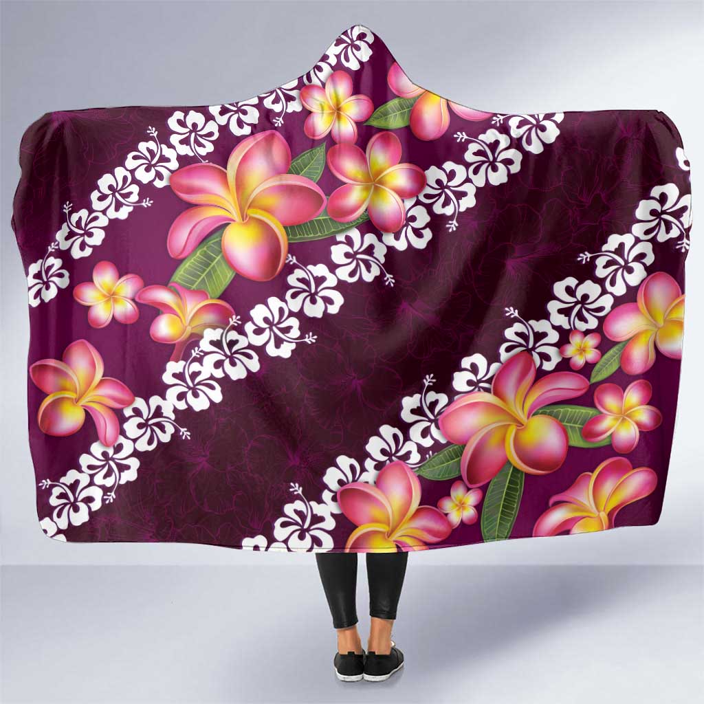 Pink Polynesia Hooded Blanket Plumeria With Hibiscus Pattern Tropical Vibes LT14 One Size Pink - Polynesian Pride