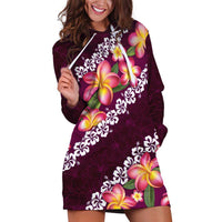 Pink Polynesia Hoodie Dress Plumeria With Hibiscus Pattern Tropical Vibes LT14 Pink - Polynesian Pride