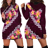 Pink Polynesia Hoodie Dress Plumeria With Hibiscus Pattern Tropical Vibes LT14 - Polynesian Pride