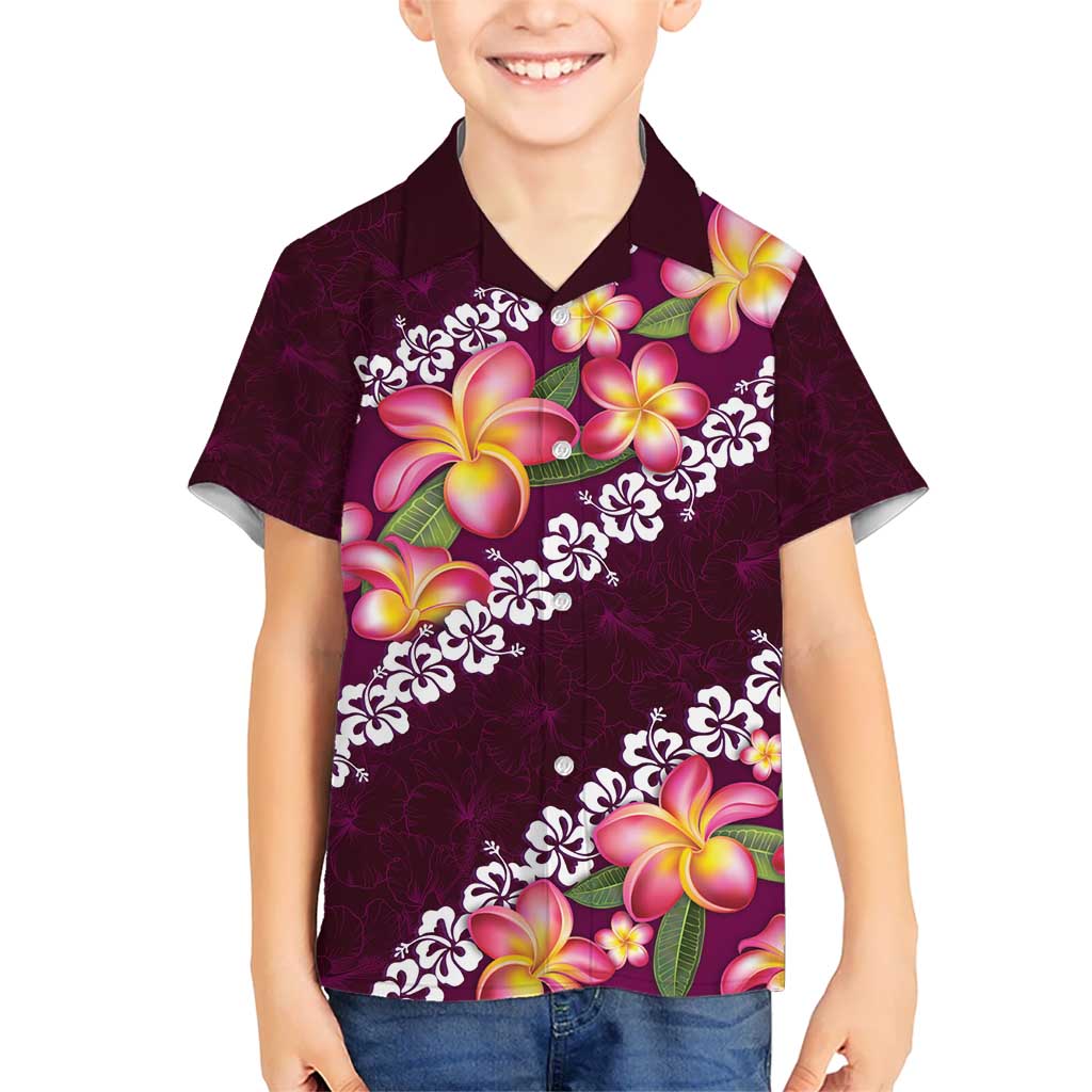 Pink Polynesia Kid Hawaiian Shirt Plumeria With Hibiscus Pattern Tropical Vibes