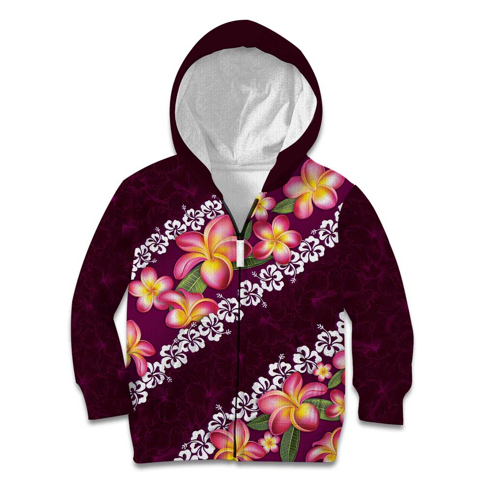 Pink Polynesia Kid Hoodie Plumeria With Hibiscus Pattern Tropical Vibes