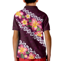 Pink Polynesia Kid Polo Shirt Plumeria With Hibiscus Pattern Tropical Vibes