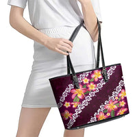 Pink Polynesia Leather Tote Bag Plumeria With Hibiscus Pattern Tropical Vibes LT14 - Polynesian Pride
