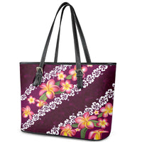 Pink Polynesia Leather Tote Bag Plumeria With Hibiscus Pattern Tropical Vibes LT14 - Polynesian Pride