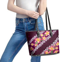 Pink Polynesia Leather Tote Bag Plumeria With Hibiscus Pattern Tropical Vibes LT14 - Polynesian Pride
