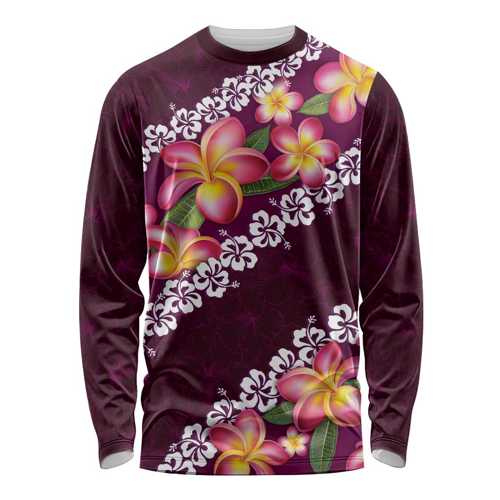 Pink Polynesia Long Sleeve Shirt Plumeria With Hibiscus Pattern Tropical Vibes