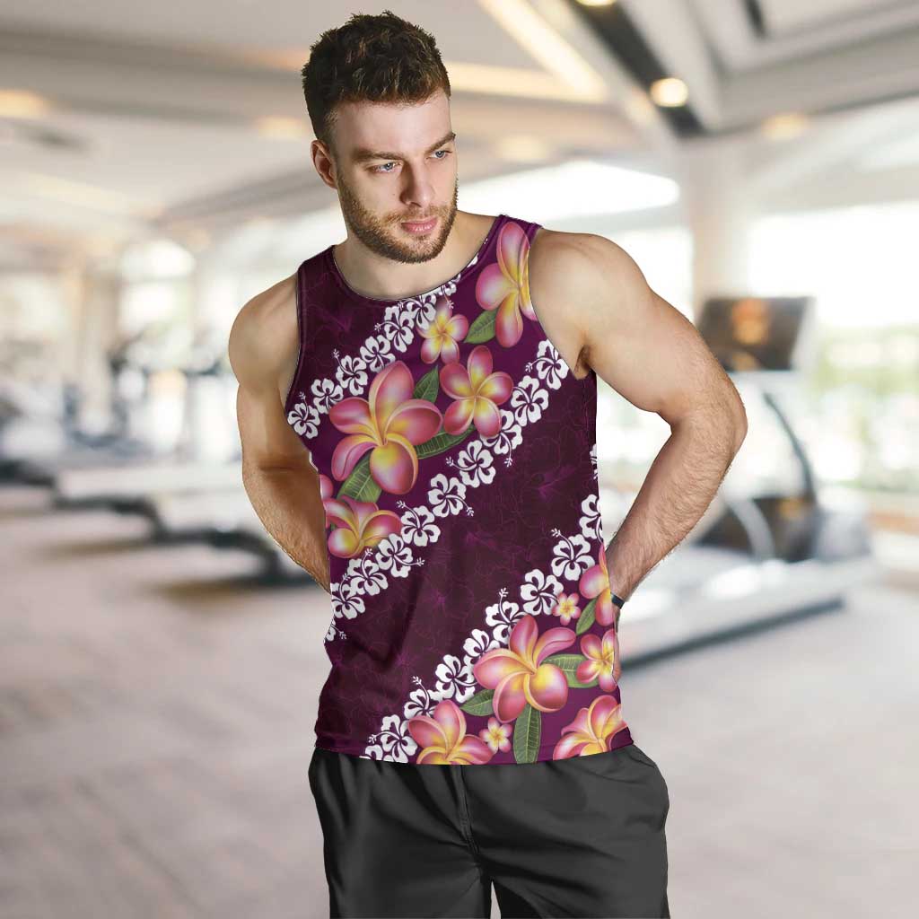 Pink Polynesia Men Tank Top Plumeria With Hibiscus Pattern Tropical Vibes LT14 Pink - Polynesian Pride