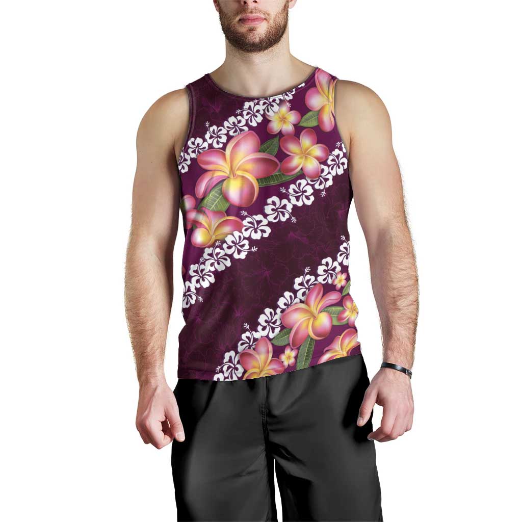 Pink Polynesia Men Tank Top Plumeria With Hibiscus Pattern Tropical Vibes LT14 - Polynesian Pride
