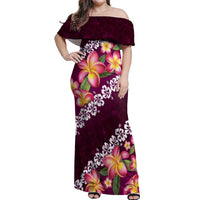 Pink Polynesia Off Shoulder Maxi Dress Plumeria With Hibiscus Pattern Tropical Vibes LT14 Women Pink - Polynesian Pride