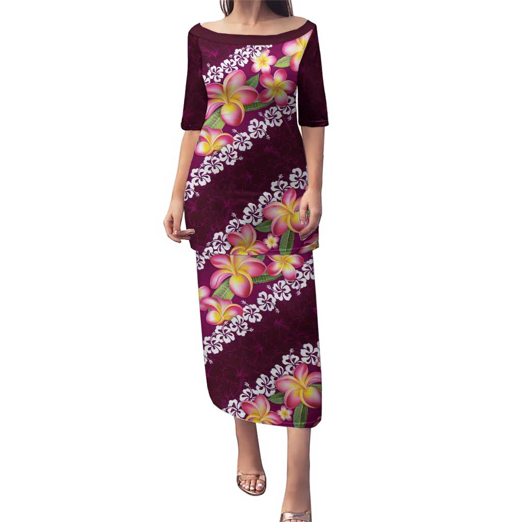 Pink Polynesia Puletasi Plumeria With Hibiscus Pattern Tropical Vibes LT14 Long Dress Pink - Polynesian Pride