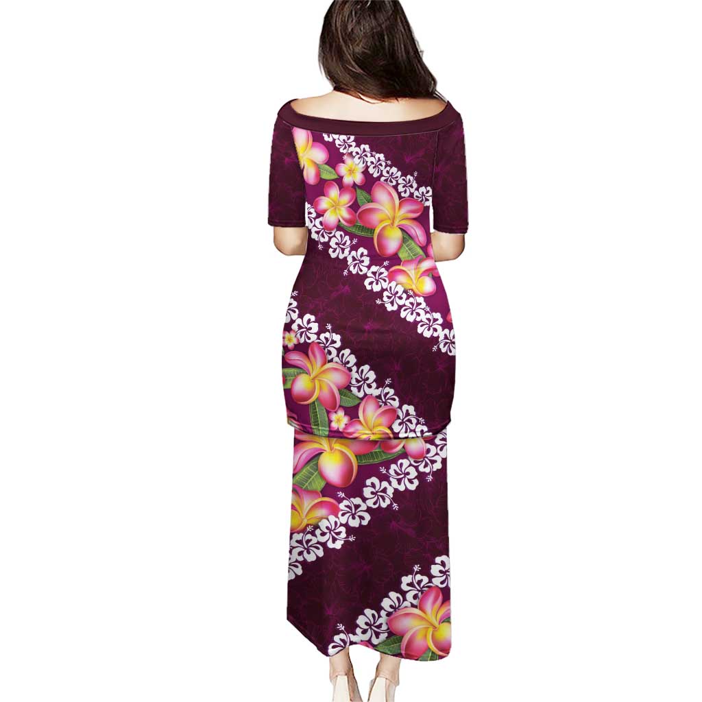 Pink Polynesia Puletasi Plumeria With Hibiscus Pattern Tropical Vibes LT14 - Polynesian Pride