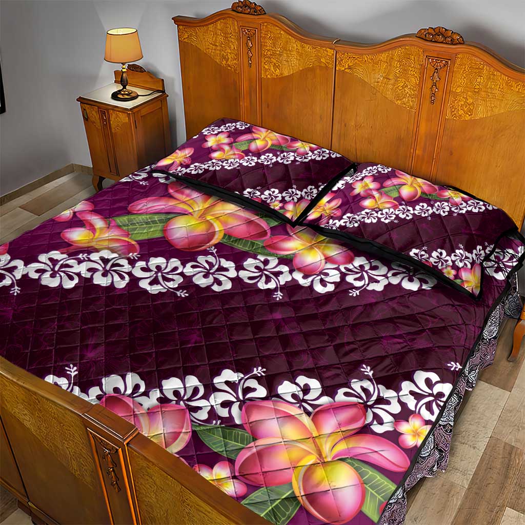Pink Polynesia Quilt Bed Set Plumeria With Hibiscus Pattern Tropical Vibes LT14 - Polynesian Pride