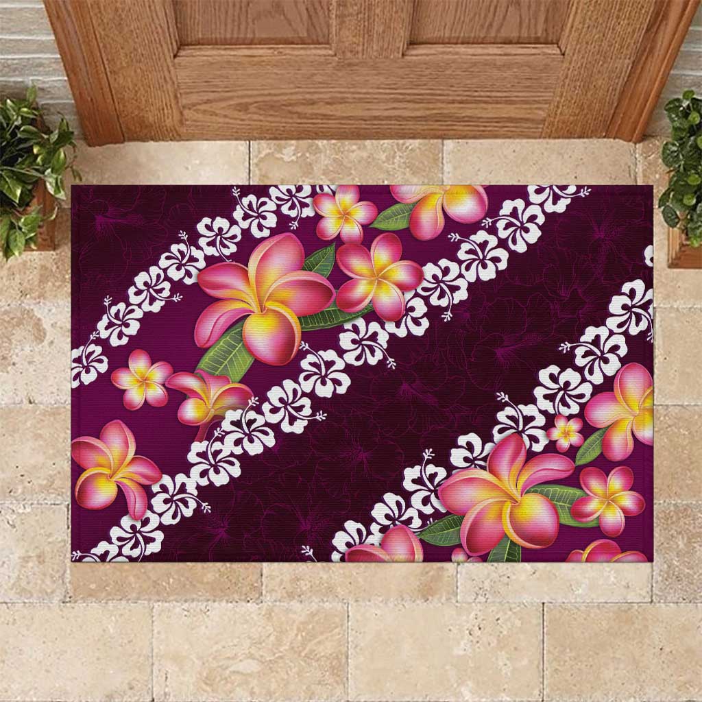 Pink Polynesia Rubber Doormat Plumeria With Hibiscus Pattern Tropical Vibes LT14 Pink - Polynesian Pride