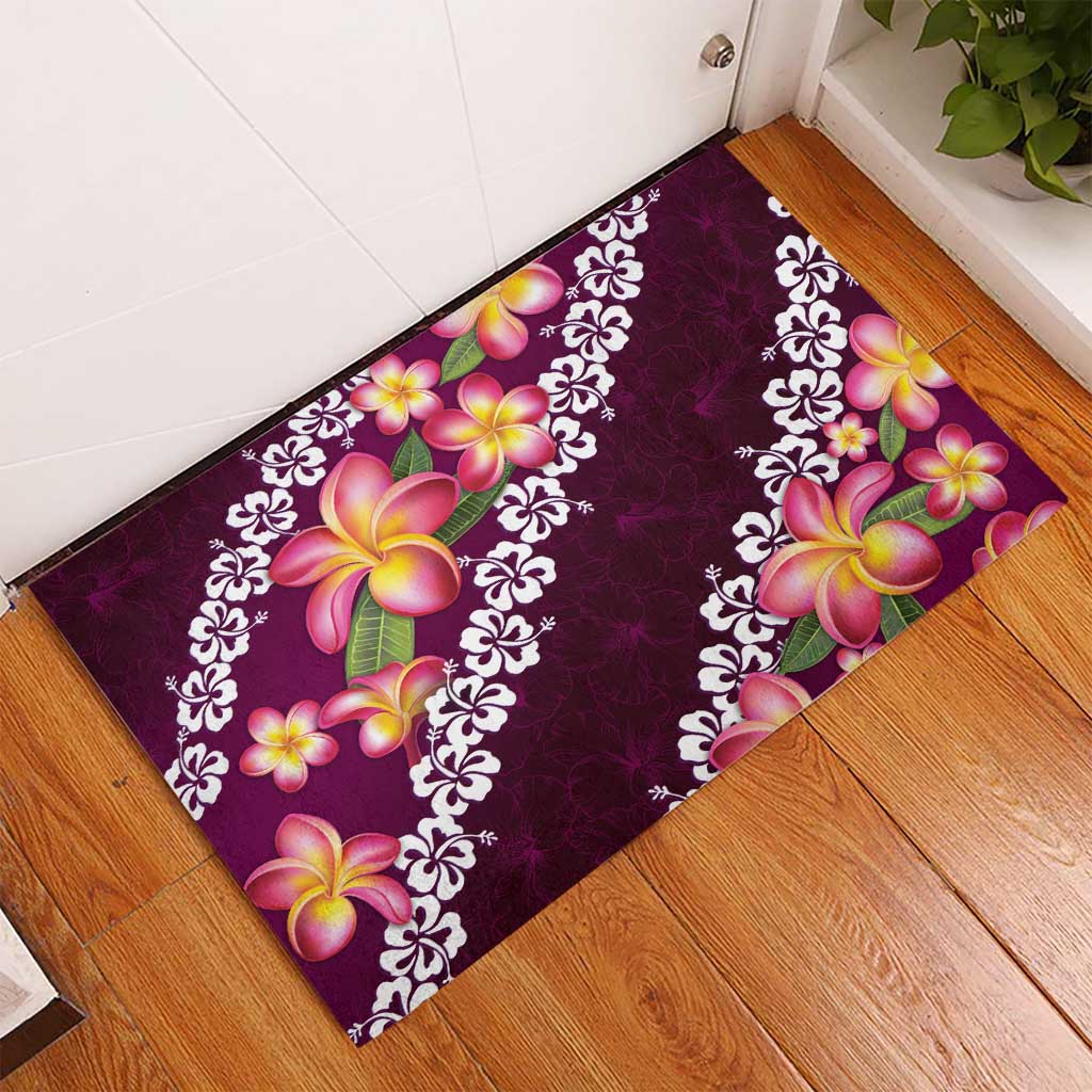 Pink Polynesia Rubber Doormat Plumeria With Hibiscus Pattern Tropical Vibes LT14 - Polynesian Pride