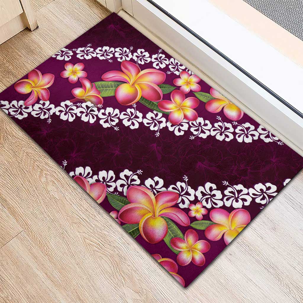 Pink Polynesia Rubber Doormat Plumeria With Hibiscus Pattern Tropical Vibes LT14 - Polynesian Pride
