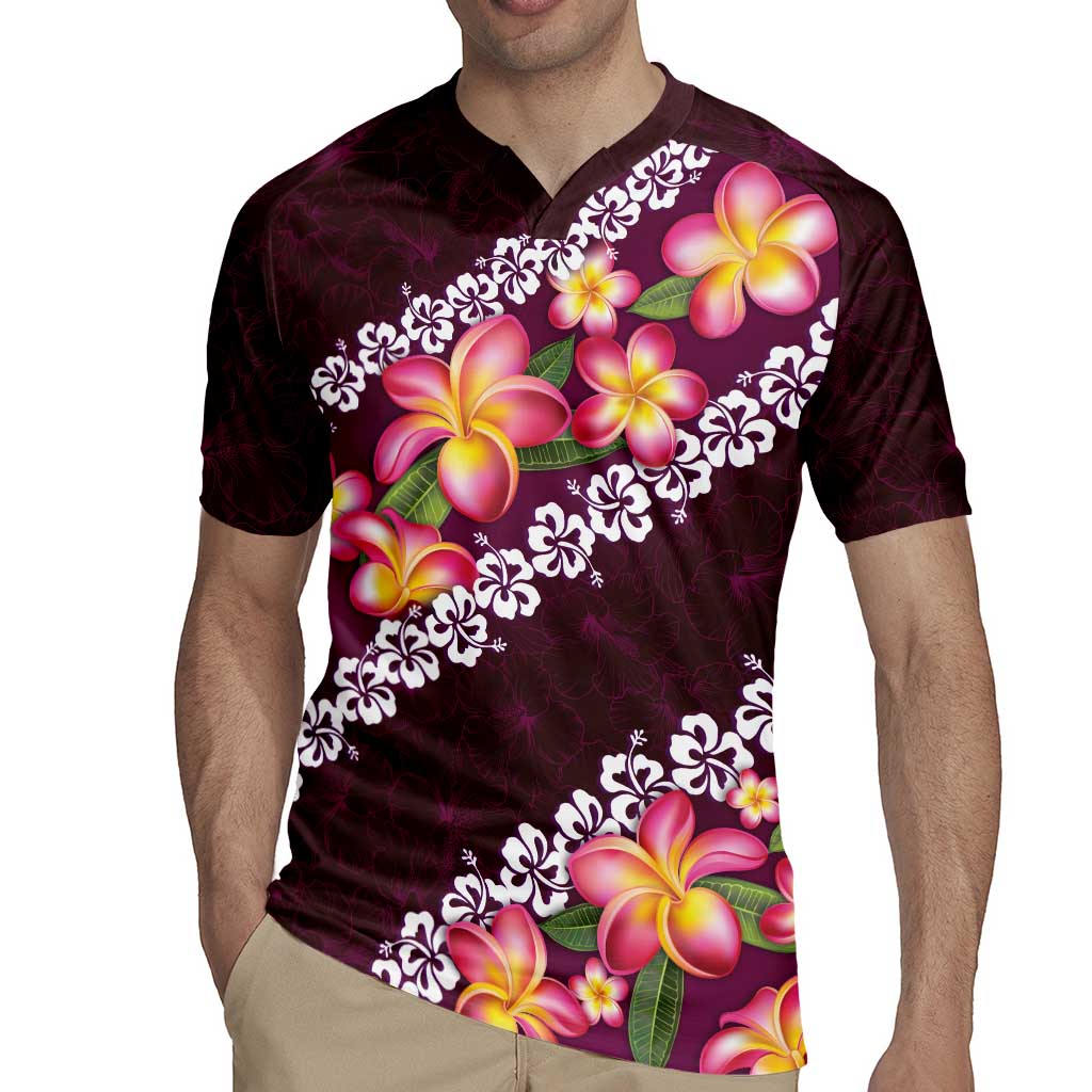 Pink Polynesia Rugby Jersey Plumeria With Hibiscus Pattern Tropical Vibes