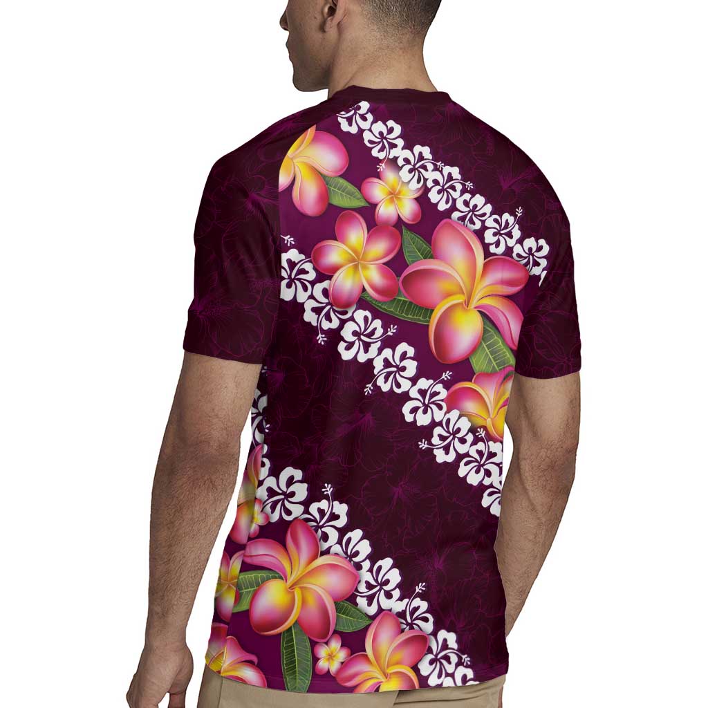 Pink Polynesia Rugby Jersey Plumeria With Hibiscus Pattern Tropical Vibes