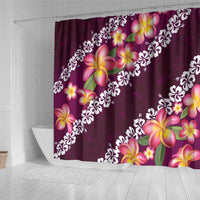 Pink Polynesia Shower Curtain Plumeria With Hibiscus Pattern Tropical Vibes