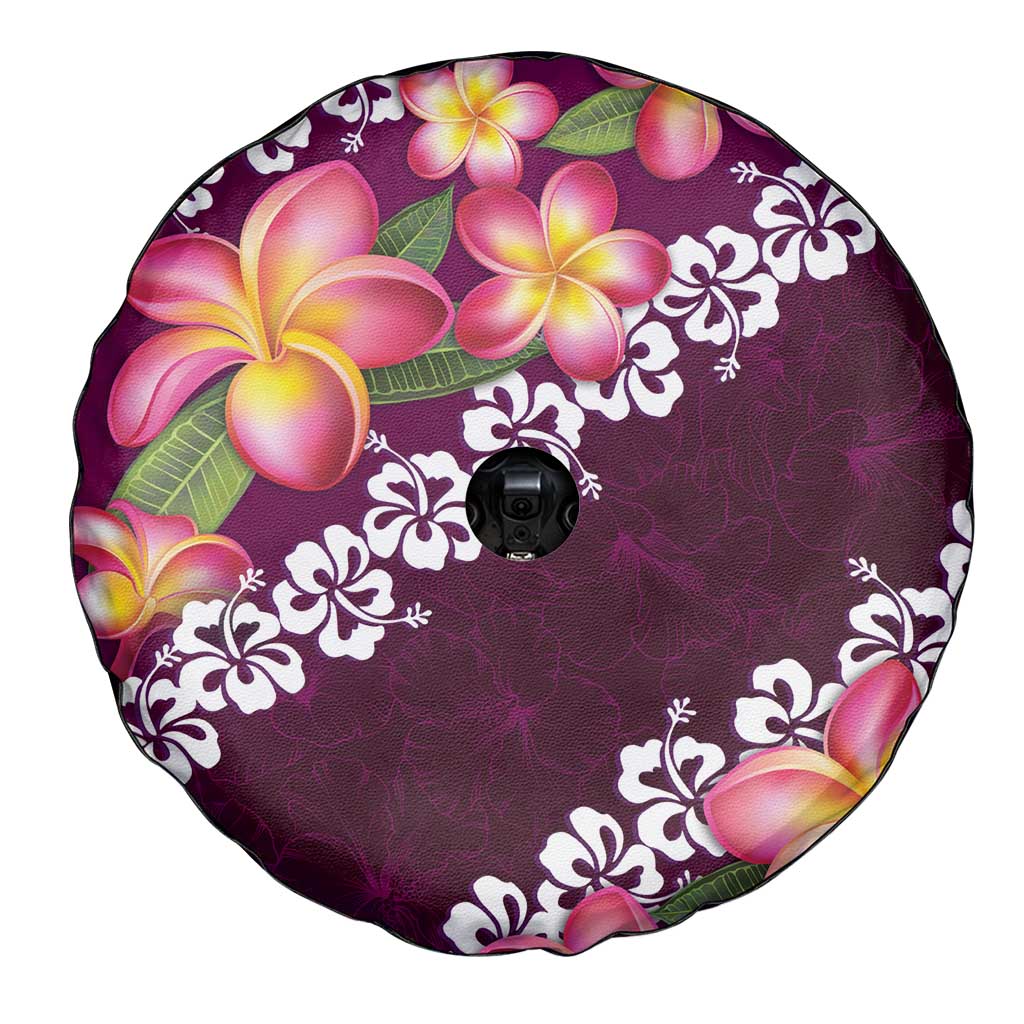 Pink Polynesia Spare Tire Cover Plumeria With Hibiscus Pattern Tropical Vibes LT14 - Polynesian Pride