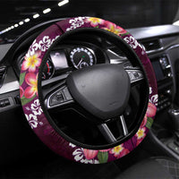 Pink Polynesia Steering Wheel Cover Plumeria With Hibiscus Pattern Tropical Vibes LT14 Universal Fit Pink - Polynesian Pride