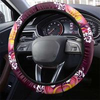 Pink Polynesia Steering Wheel Cover Plumeria With Hibiscus Pattern Tropical Vibes LT14 - Polynesian Pride