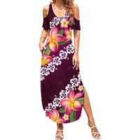 Pink Polynesia Summer Maxi Dress Plumeria With Hibiscus Pattern Tropical Vibes LT14 Women Pink - Polynesian Pride