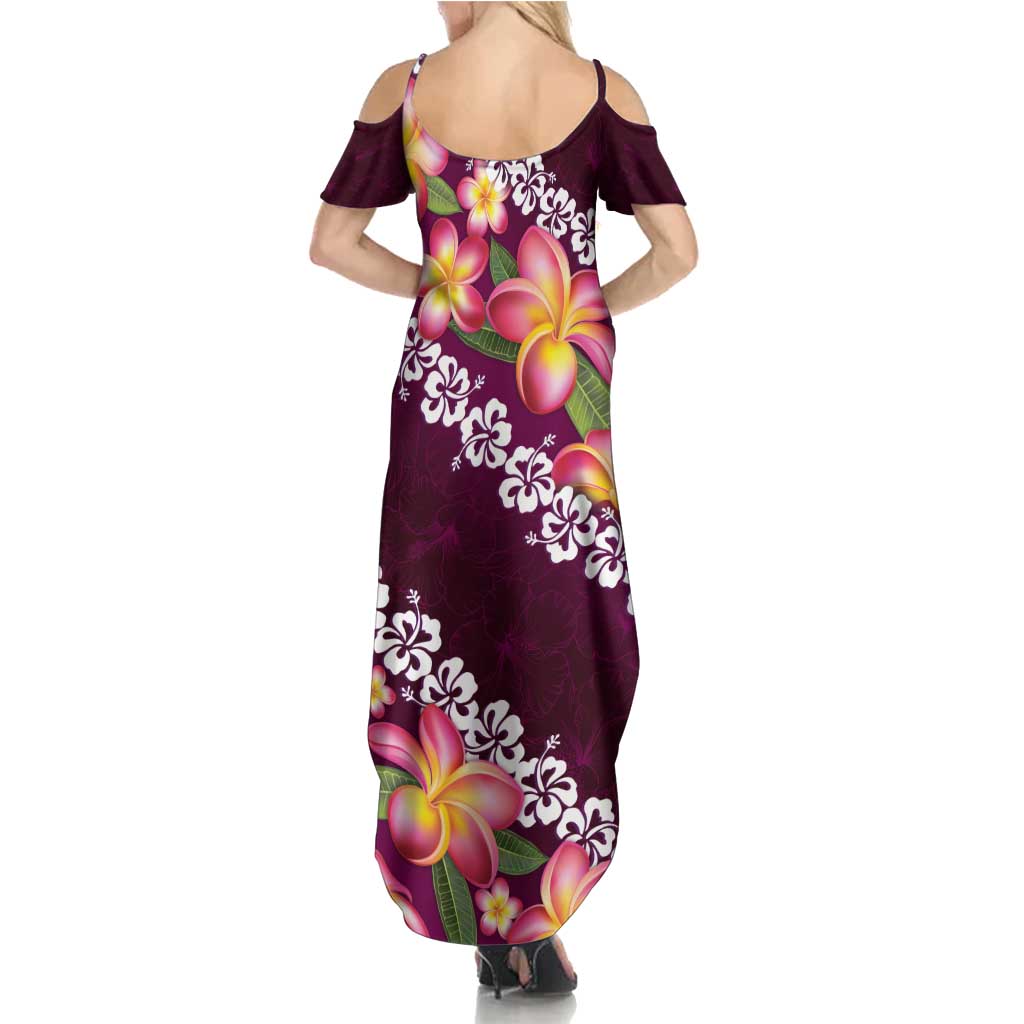 Pink Polynesia Summer Maxi Dress Plumeria With Hibiscus Pattern Tropical Vibes LT14 - Polynesian Pride