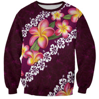 Pink Polynesia Sweatshirt Plumeria With Hibiscus Pattern Tropical Vibes LT14 Unisex Pink - Polynesian Pride