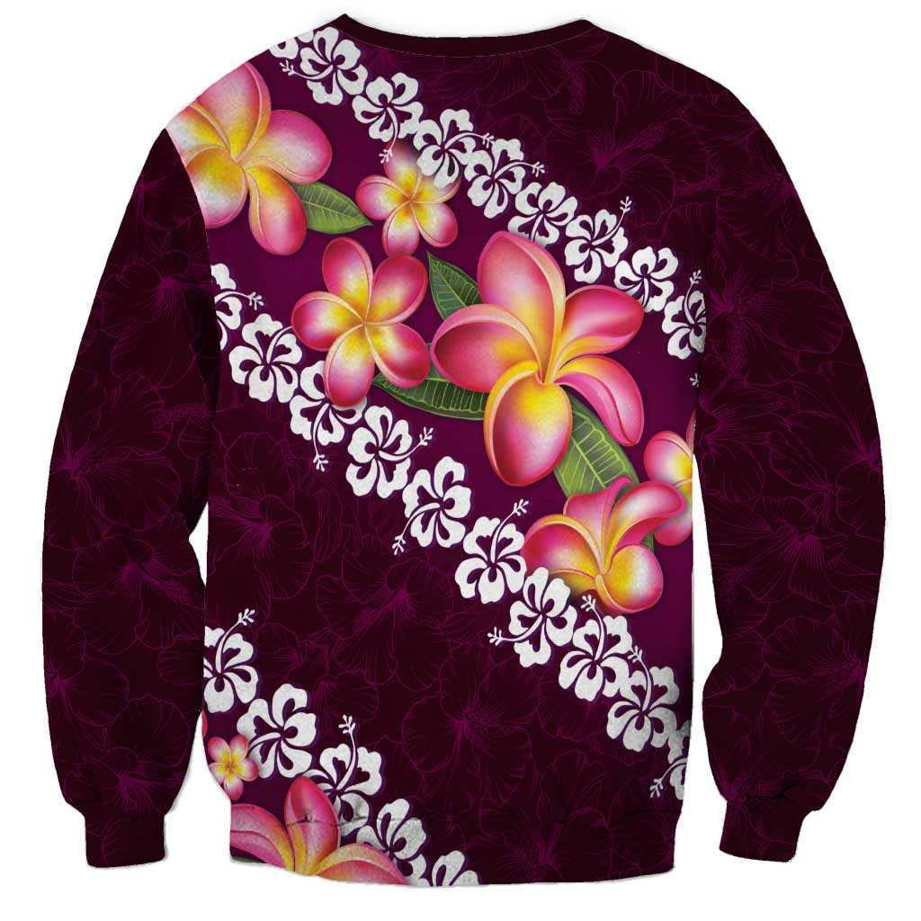 Pink Polynesia Sweatshirt Plumeria With Hibiscus Pattern Tropical Vibes LT14 - Polynesian Pride